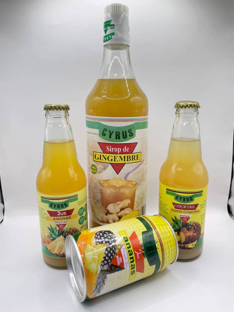 Produits Les Jus Cyrus: jus d'ananas, sirop de gingembre et cocktail ananas-gingembre